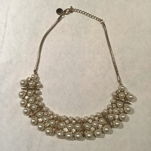 Statement necklace faux pearl and diamond - Picture 2 of 4